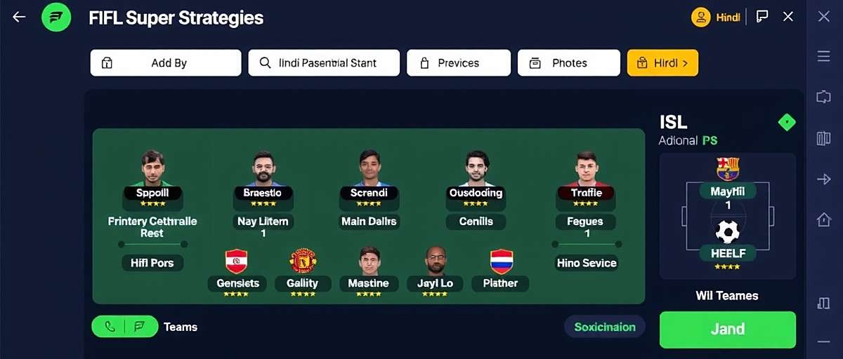 FIFA Mobile Super Strategies Indian localization FIFA Mobile Super Strategies Indian version showing Hindi interface and ISL teams